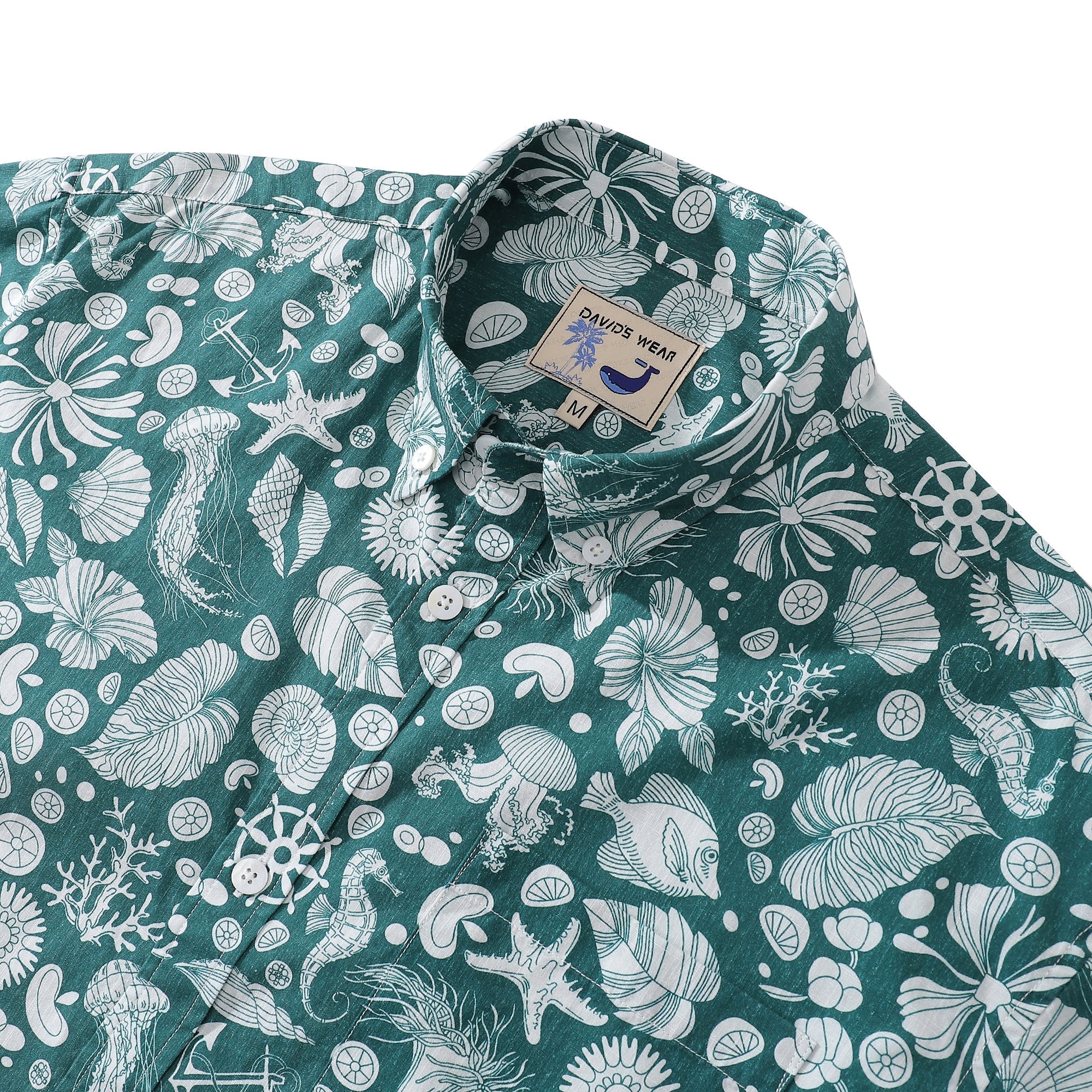 Men's Seabed Print Short Sleeve Cotton Hawaiian Aloha Shirt