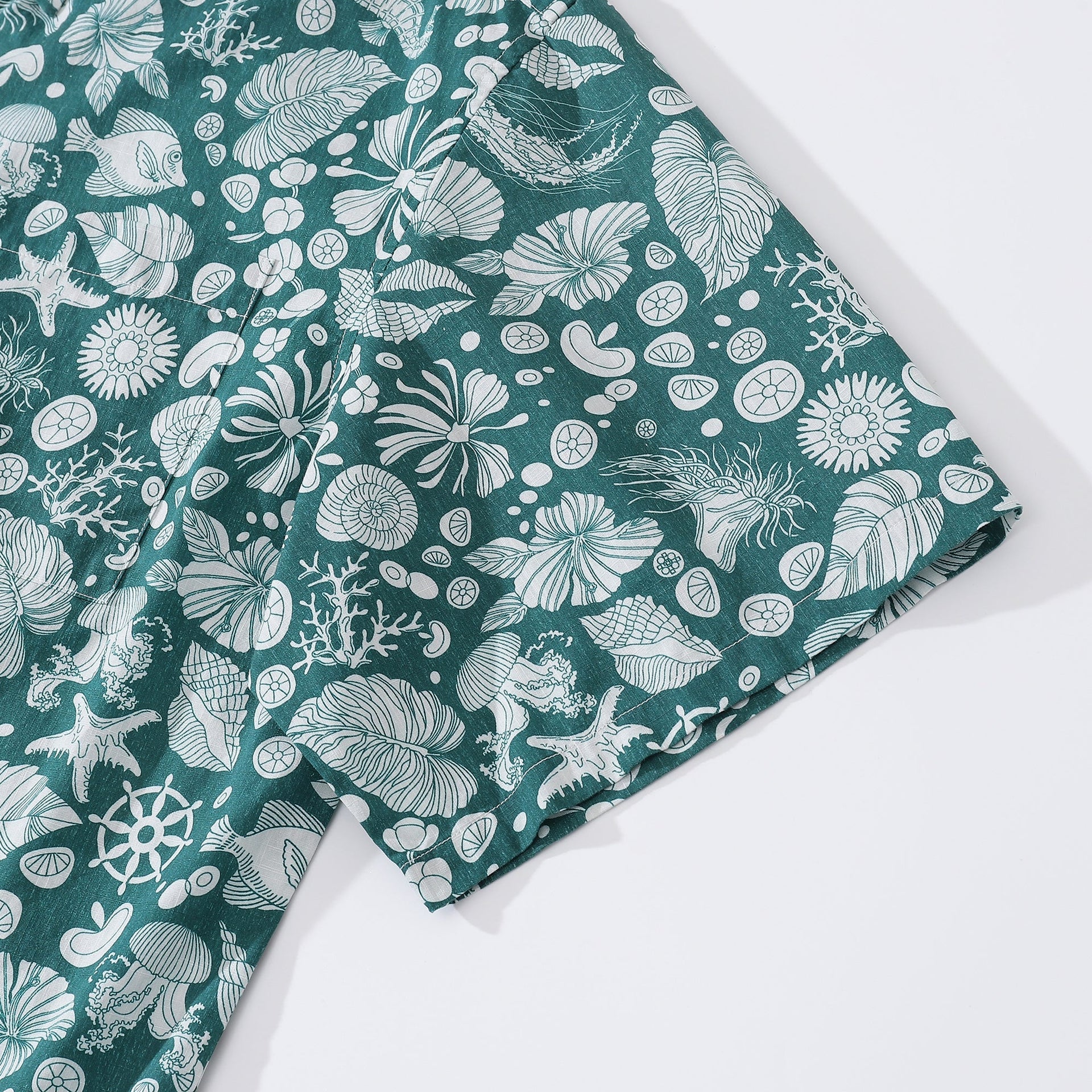 Men's Seabed Print Short Sleeve Cotton Hawaiian Aloha Shirt
