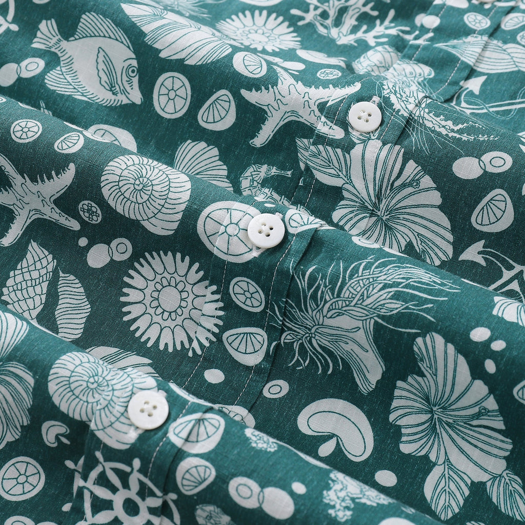 Men's Seabed Print Short Sleeve Cotton Hawaiian Aloha Shirt