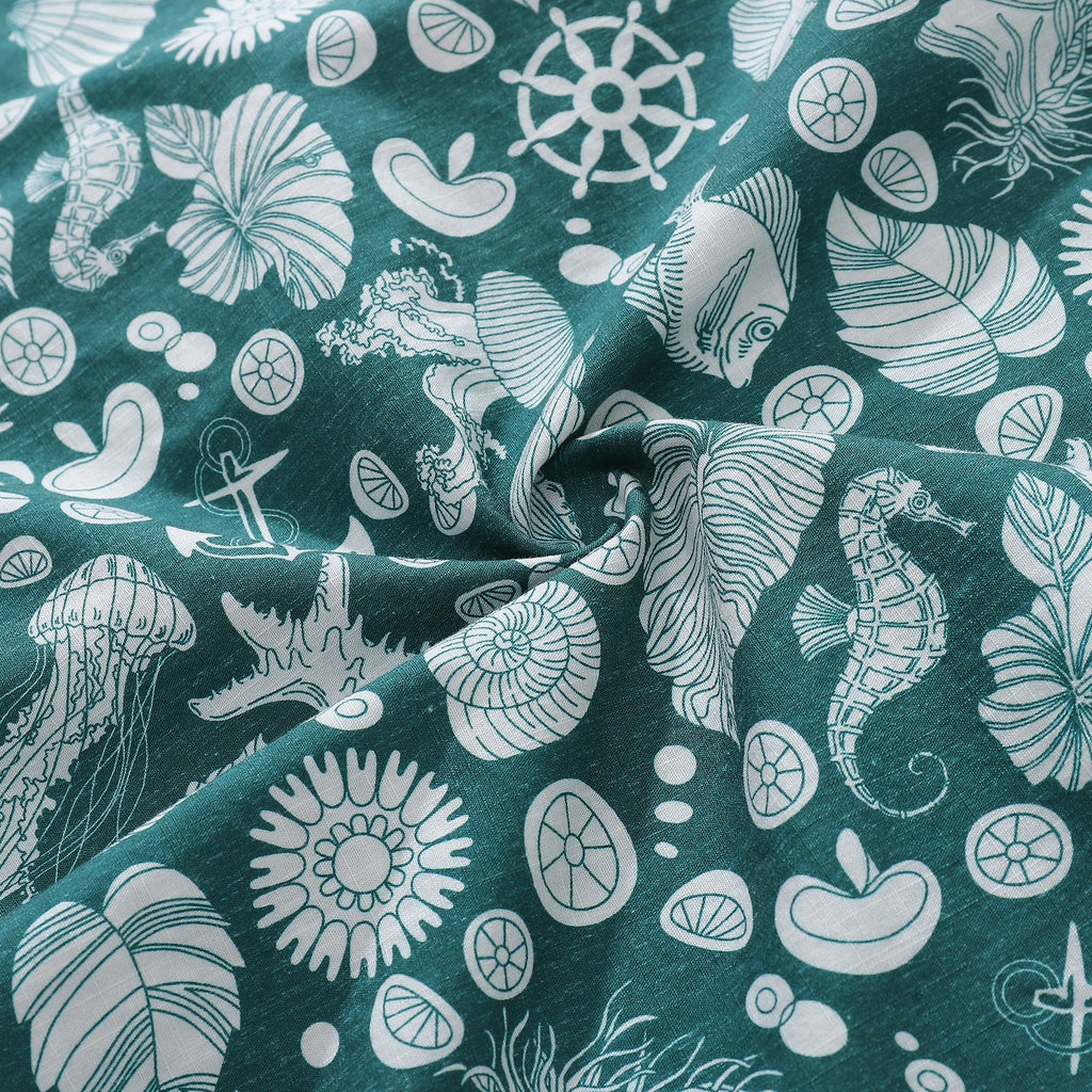 Men's Seabed Print Short Sleeve Cotton Hawaiian Aloha Shirt