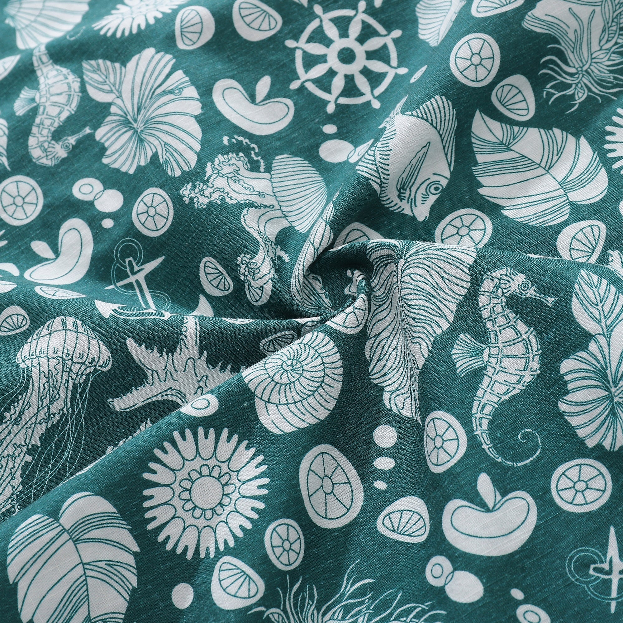 Men's Seabed Print Short Sleeve Cotton Hawaiian Aloha Shirt
