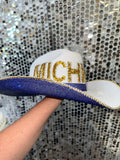 University of Michigan Wolverines hat in white, blue, and gold