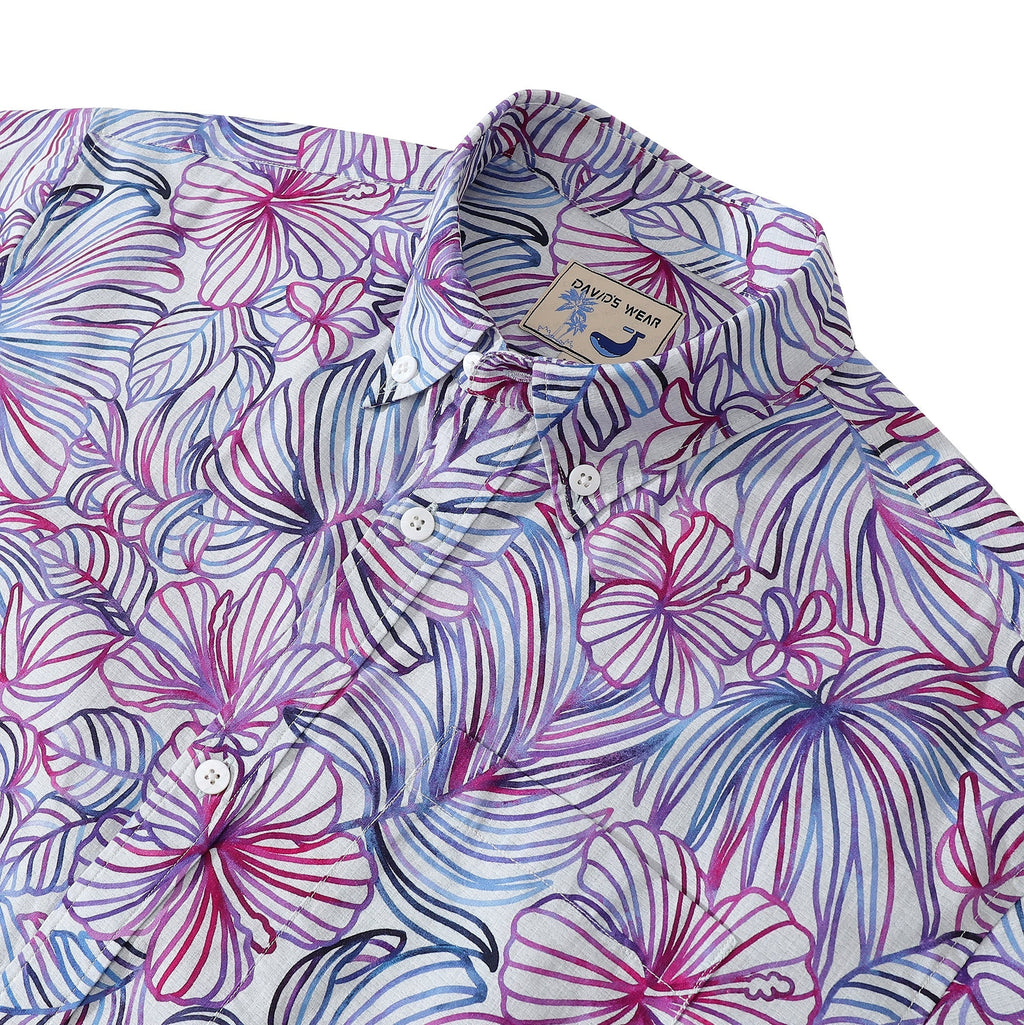 Men's Purple Tropical Floral Hawaiian Shirt Cotton Button Down