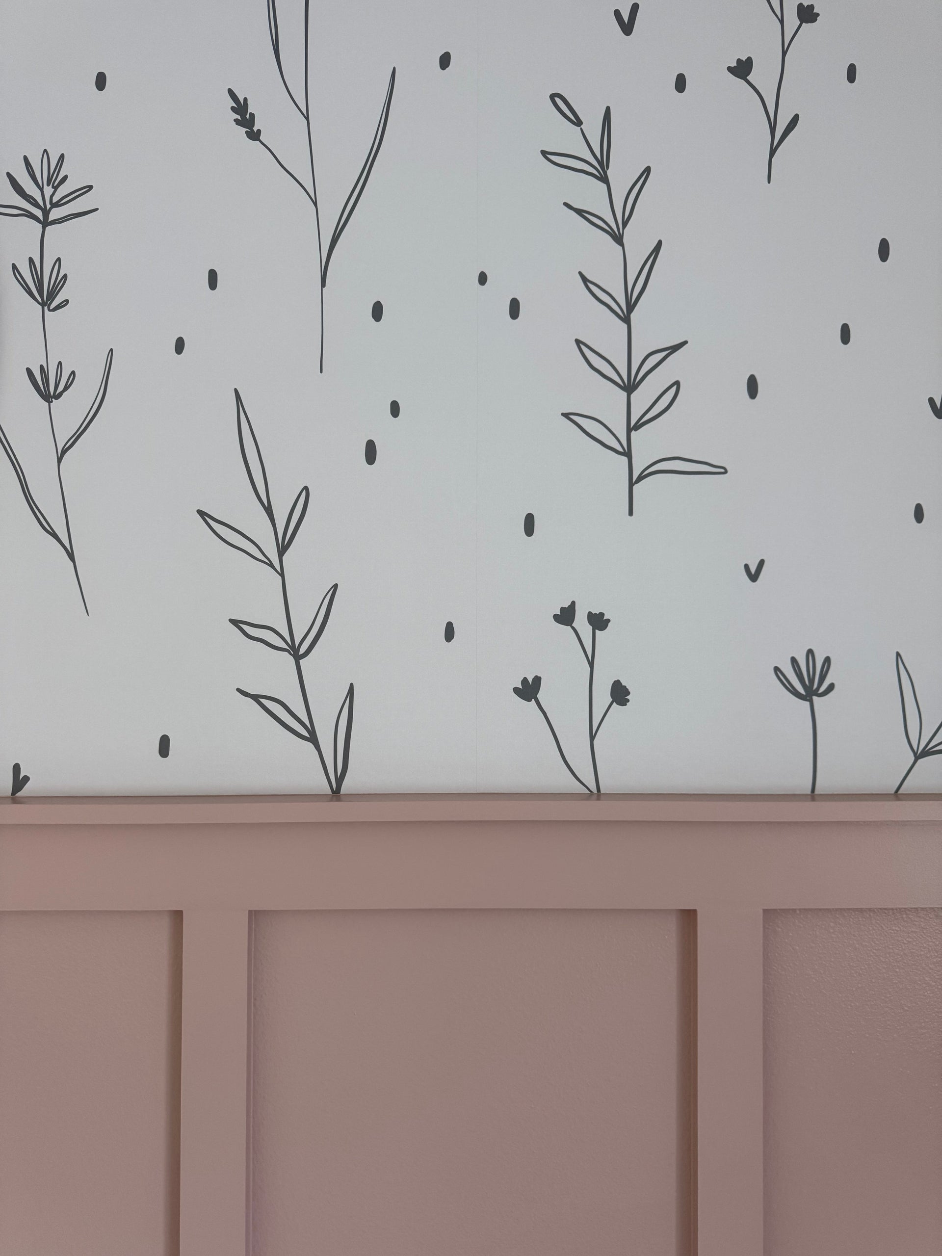 Hailey Floral Removable Wallpaper in White, Black and Dusty-Pink