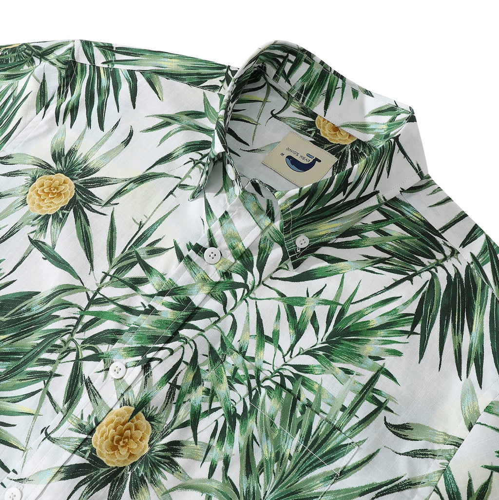 Men's 1930s Vintage Hawaiian Shirt Green Tropical Leaf Print