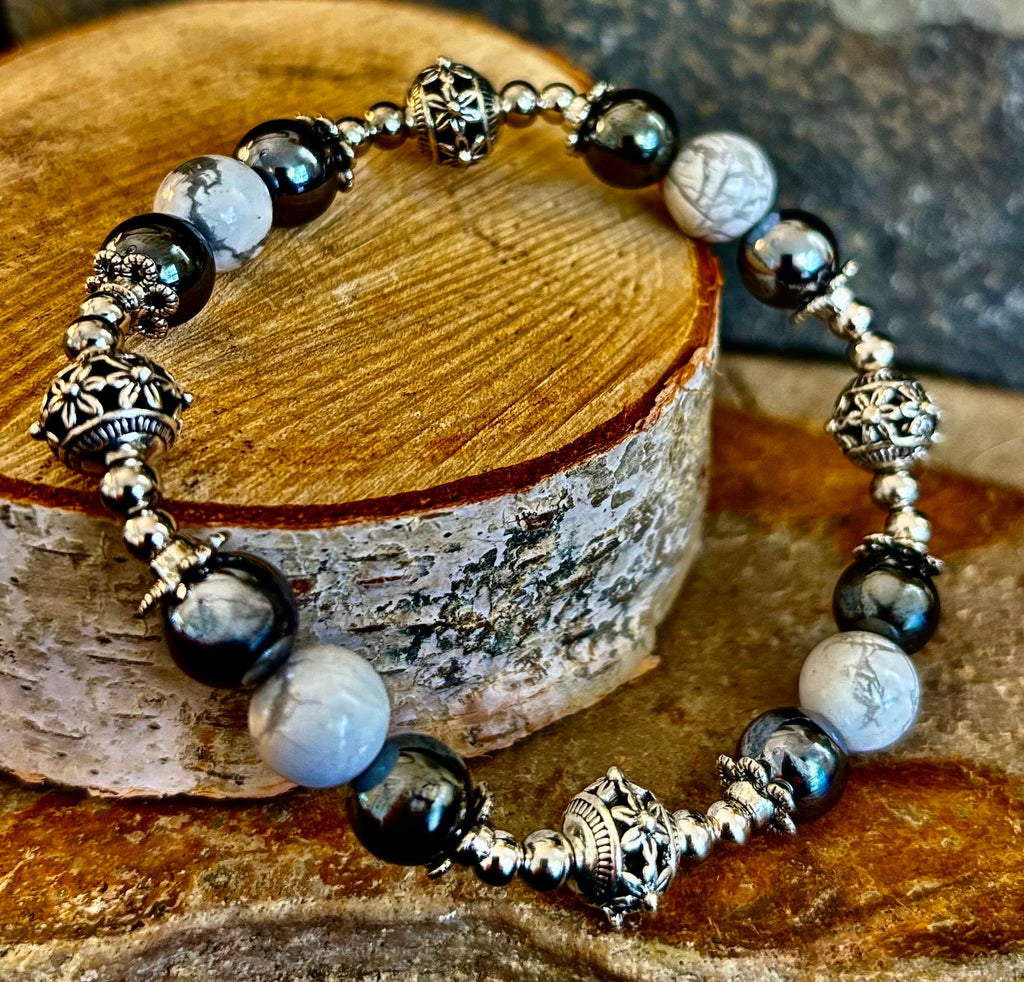 Calm & Comfort Pain Relief Bracelet – Howlite, Hematite & Terahertz