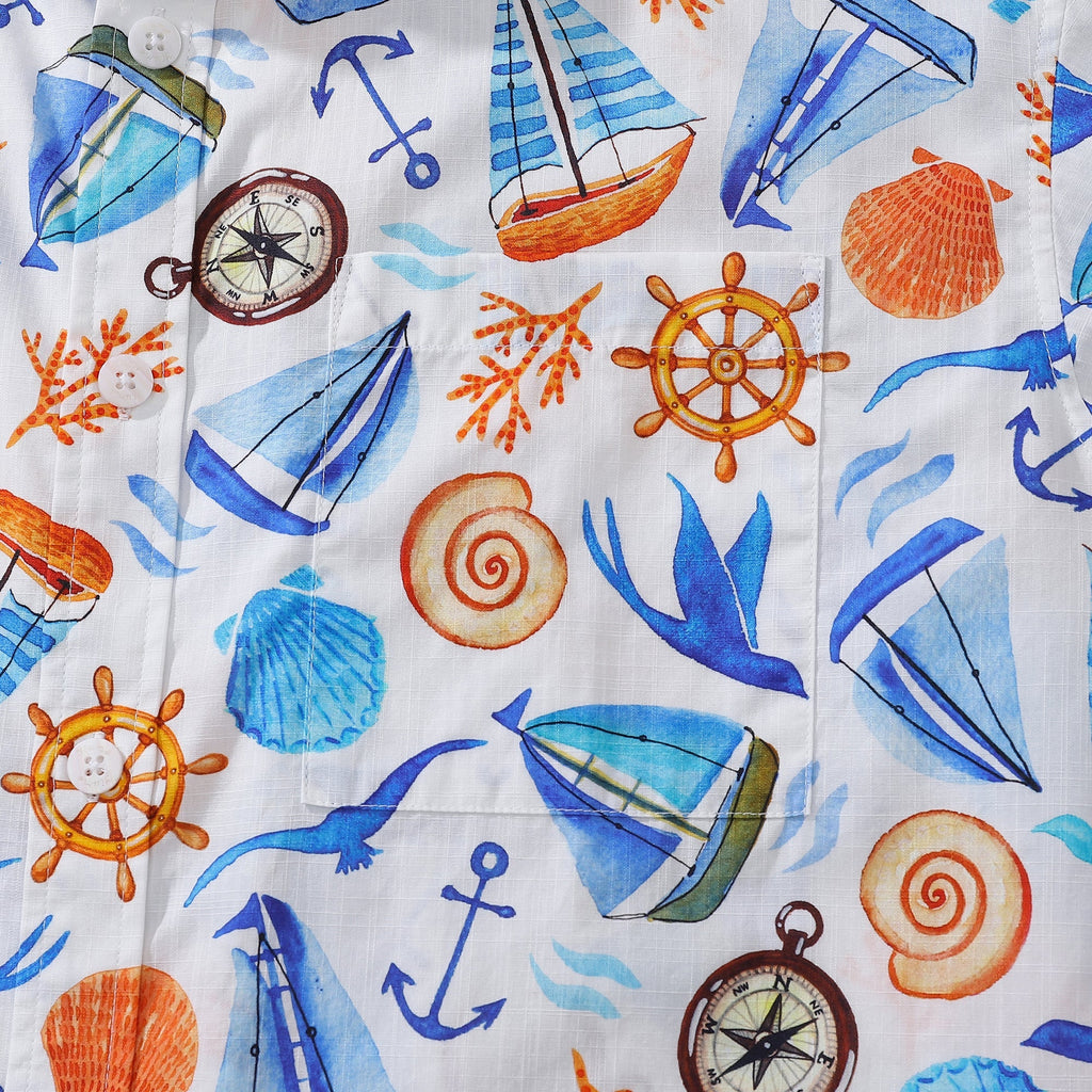 1970s Vintage Nautical Sailing Adventure Cotton Hawaiian Shirt