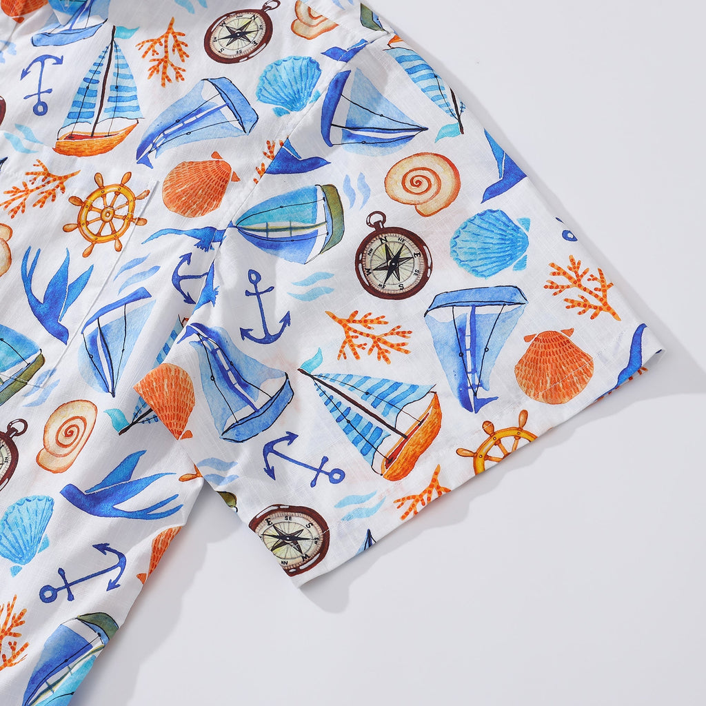 1970s Vintage Nautical Sailing Adventure Cotton Hawaiian Shirt