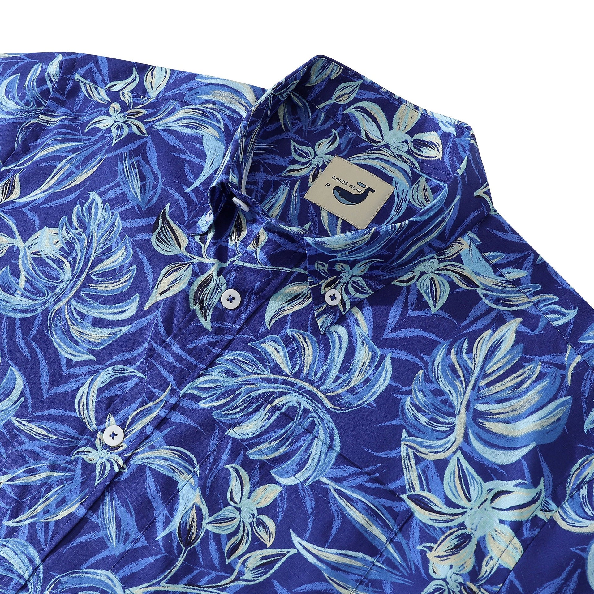 Tropical Hawaiian Shirt Men's Cotton Short Sleeve Blue Aloha Top