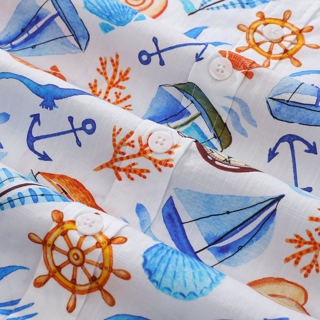 1970s Vintage Nautical Sailing Adventure Cotton Hawaiian Shirt