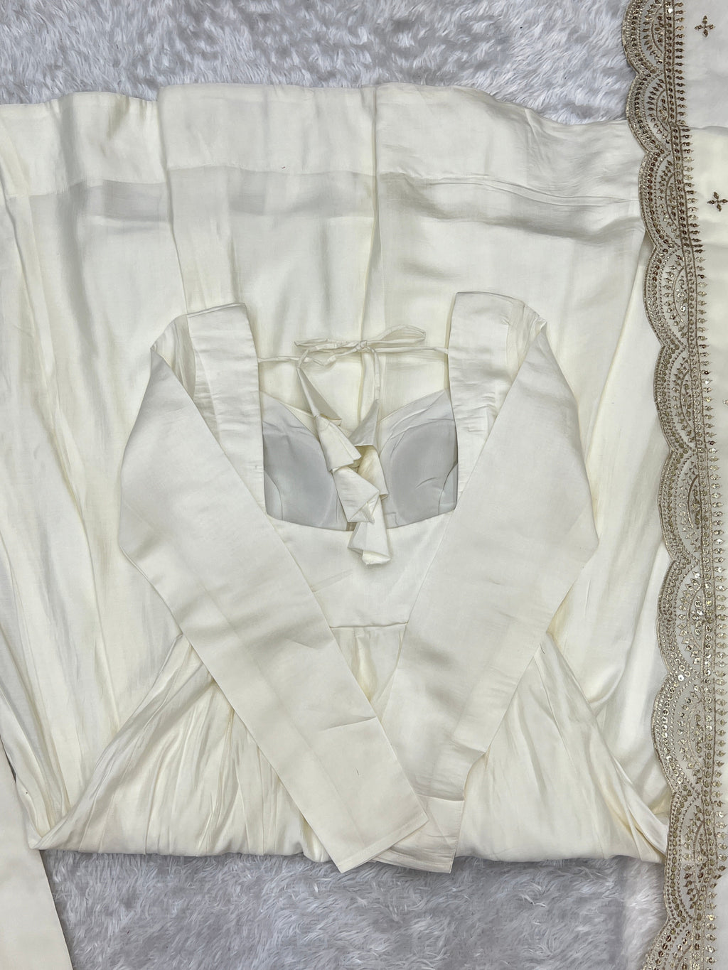 Off-white Pure Roman Silk Chanderi Flared Anarkali Pant Set