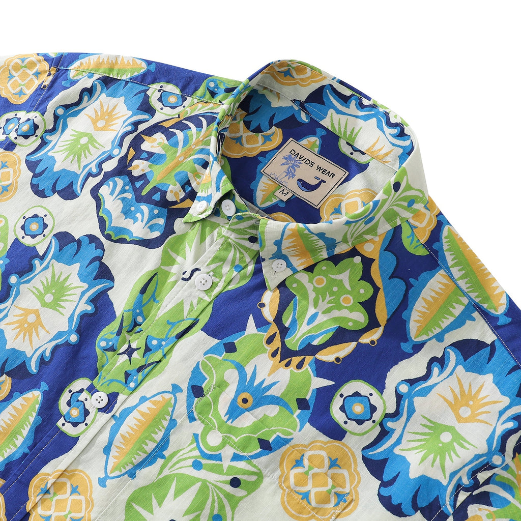 Vintage Totem Print Cotton Aloha Shirt for Men - Relaxed Fit