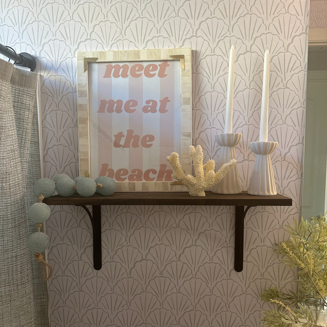 Coralie geometric wallpaper in white and pale-blue coastal palette