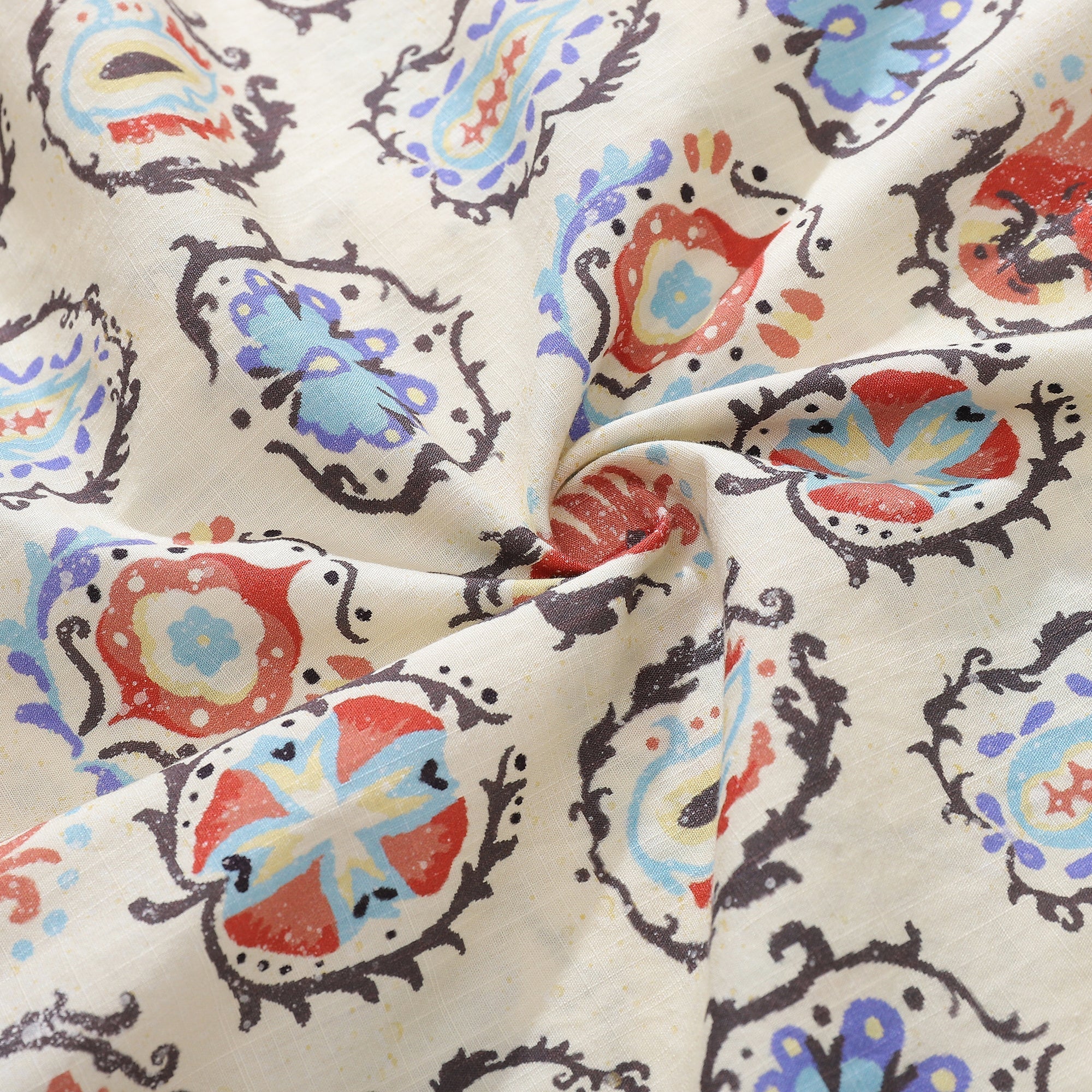 Men's Exotic Print Hawaiian Button-Down Shirt in Off-White & Red
