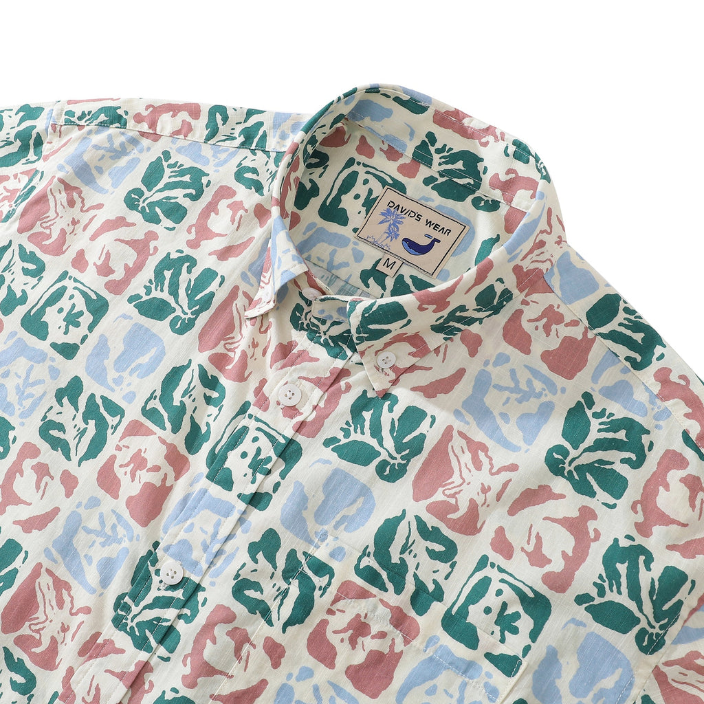 Men's Vintage Rose Seal Hawaiian Shirt 100% Cotton Button Down