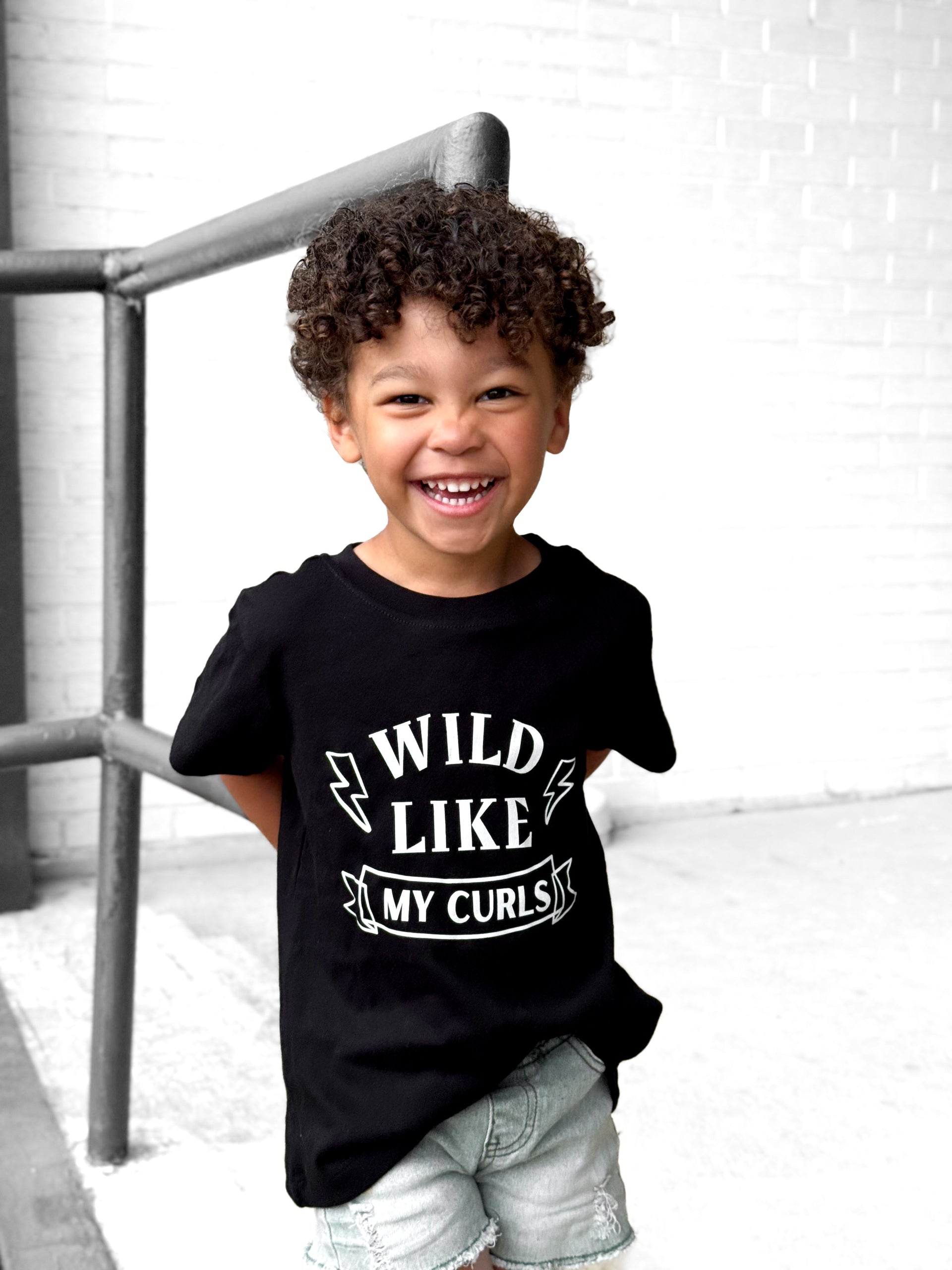 Wild Like My Curls graphic kids pullover in black and white