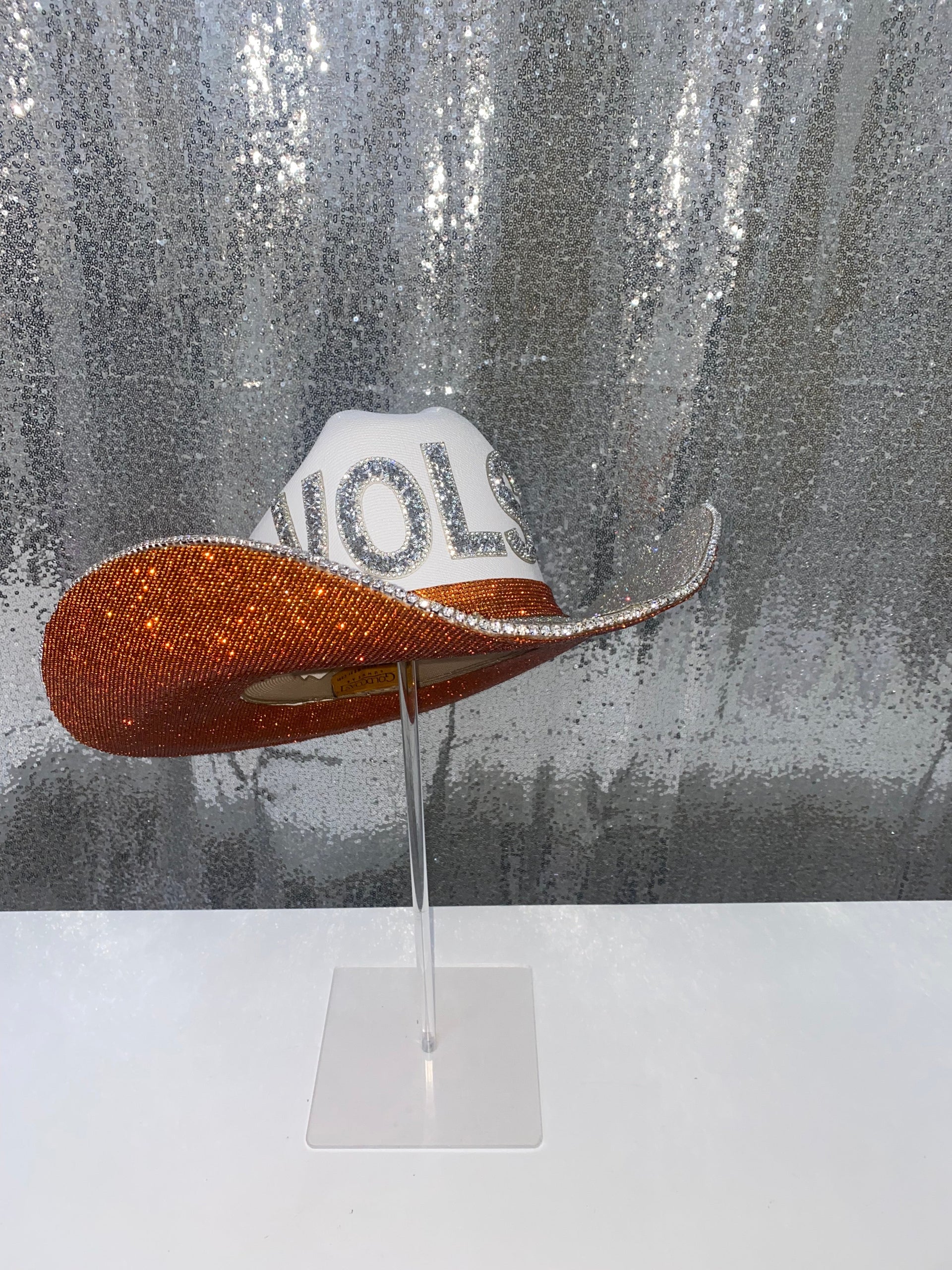 TN Vols western glam hat in orange, white, and silver colors