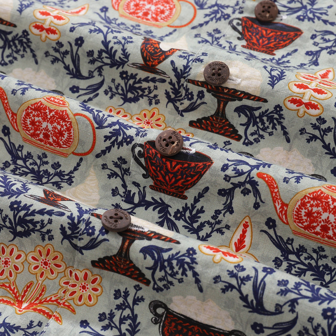 Cookies and Semla Fika Print Cotton Camp Collar Shirt