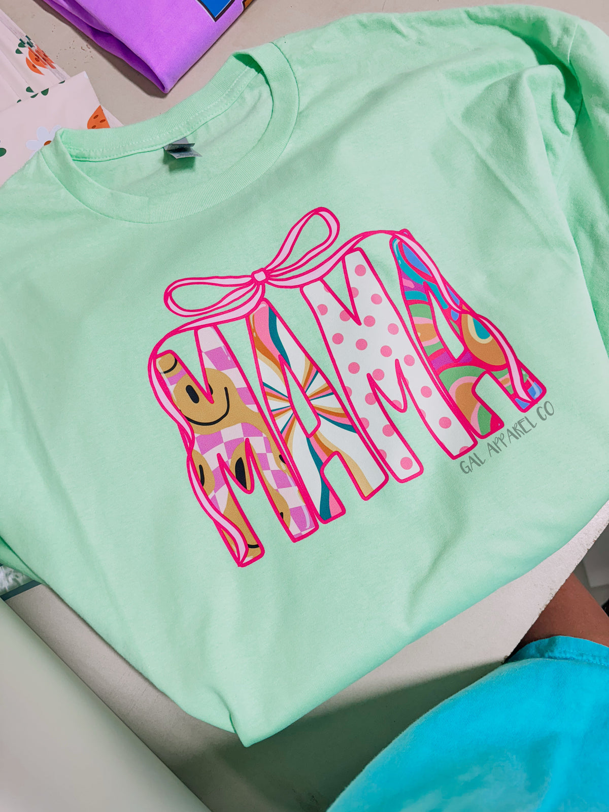 Mama Bow Graphic Tee | Retro Colorful Mama Shirt | Trendy Mom Graphic Tee