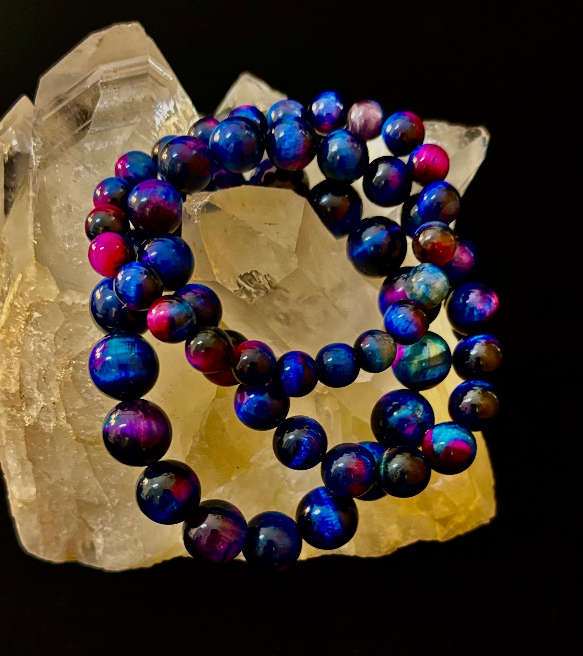 Galaxy Tiger Eye Bead Bracelet in Blue and Purple Aura Gemstone - Image 31
