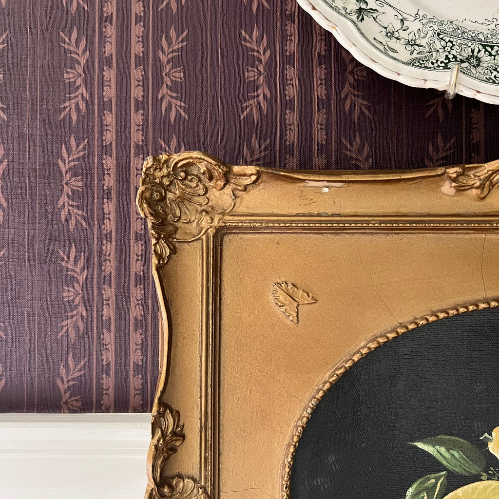 Dillon striped wallpaper by Thoroughfare Design featuring brown, tan, and dark-purple colors