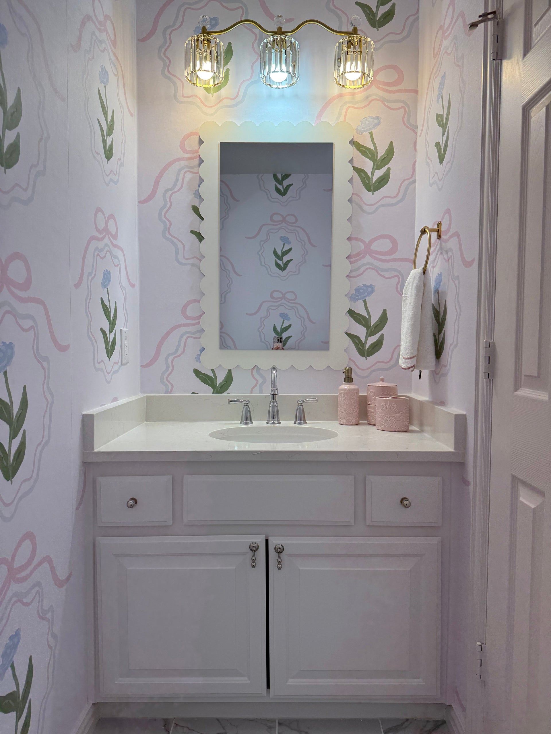 Esti Floral Removable Wallpaper - Pink, Sage-Green & White