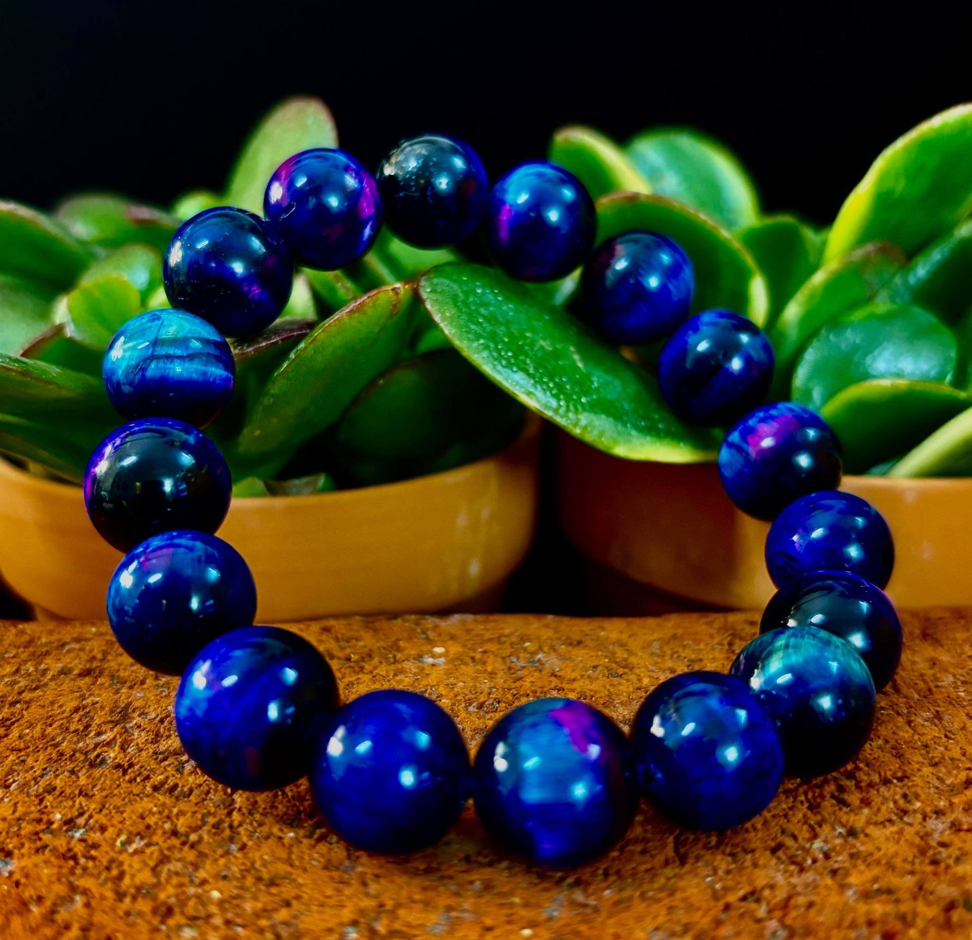Galaxy Tiger Eye Bead Bracelet in Blue and Purple Aura Gemstone - Image 19