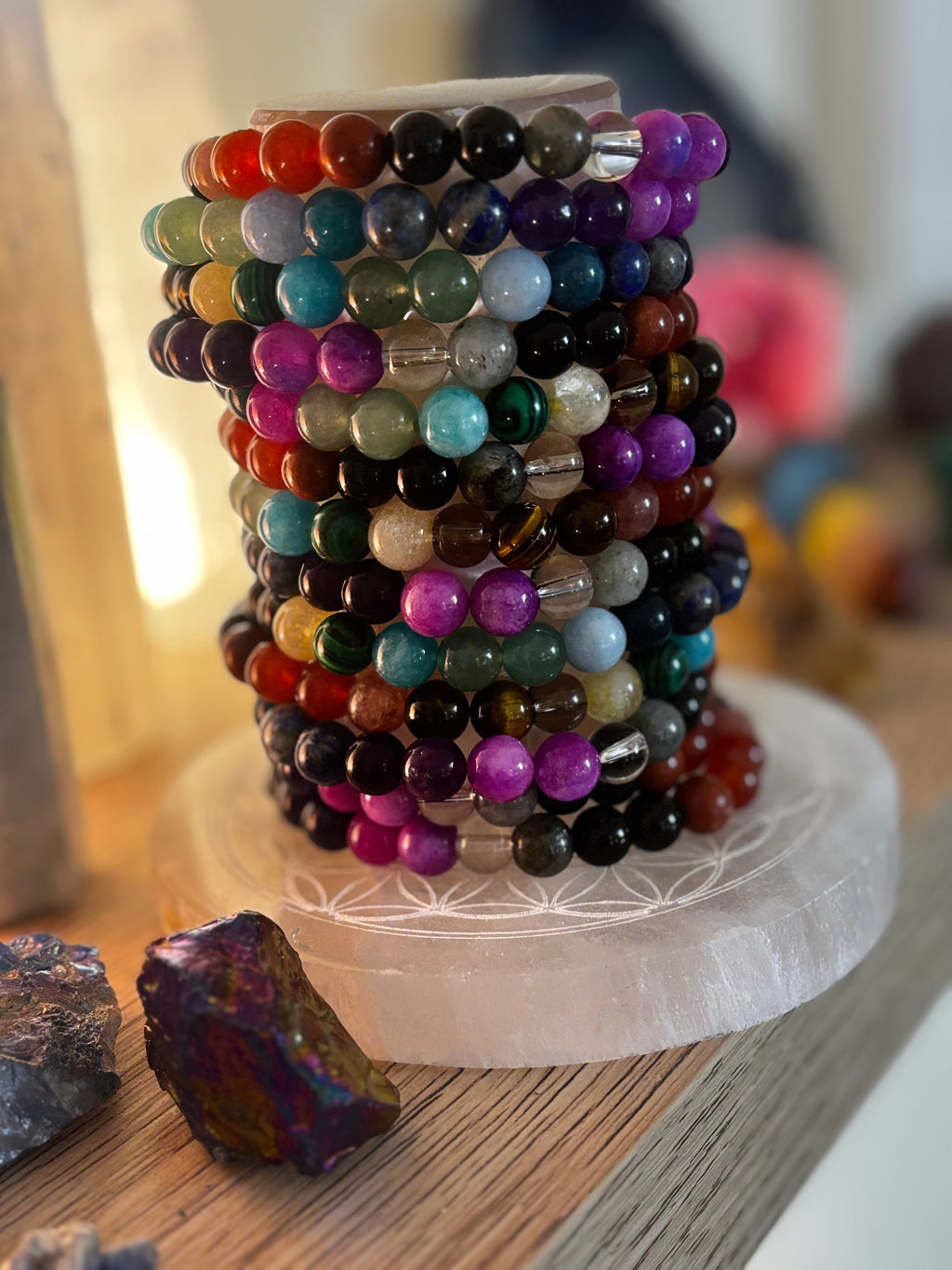 Repurposed Natural Stones and Recycled Glass Bracelet