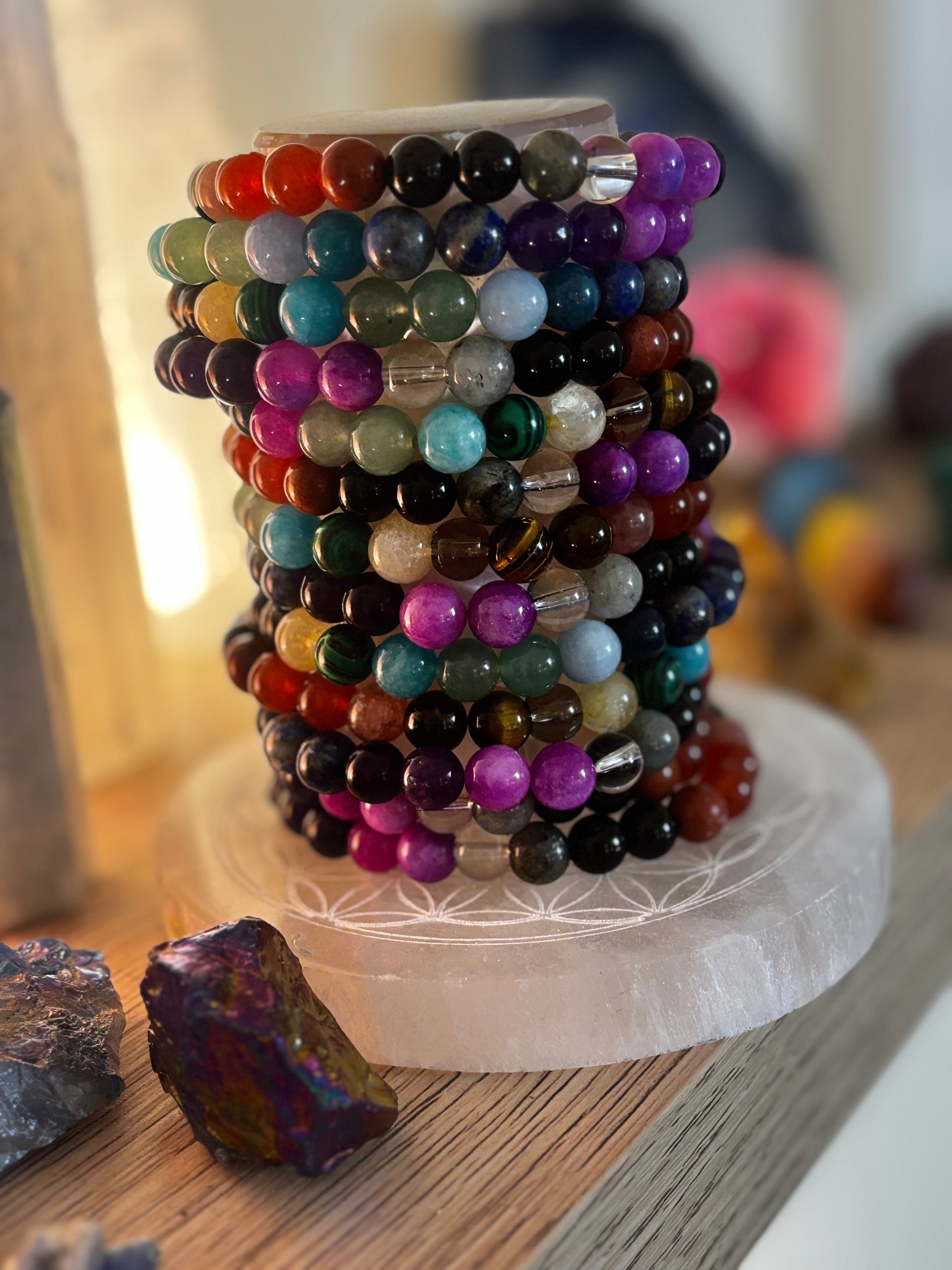 Repurposed Natural Stones and Recycled Glass Bracelet