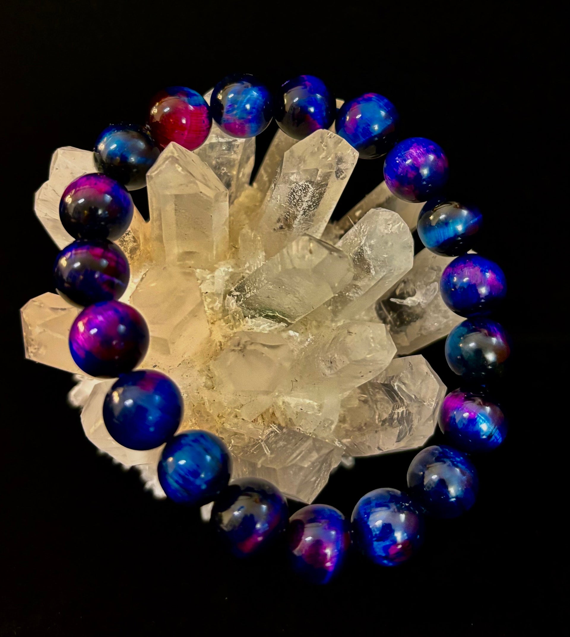 Galaxy Tiger Eye Bead Bracelet in Blue and Purple Aura Gemstone - Image 14
