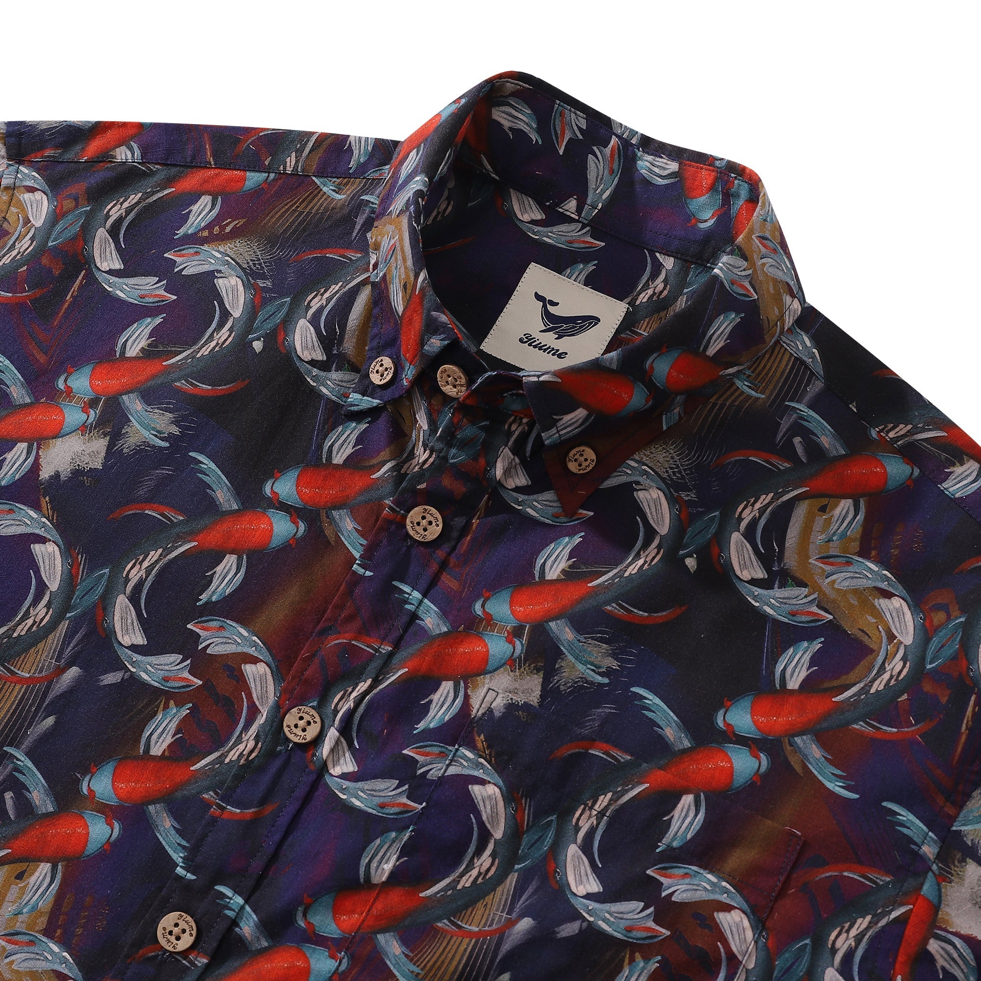 Men's Koi Fish Print Cotton Short Sleeve Hawaiian Aloha Shirt