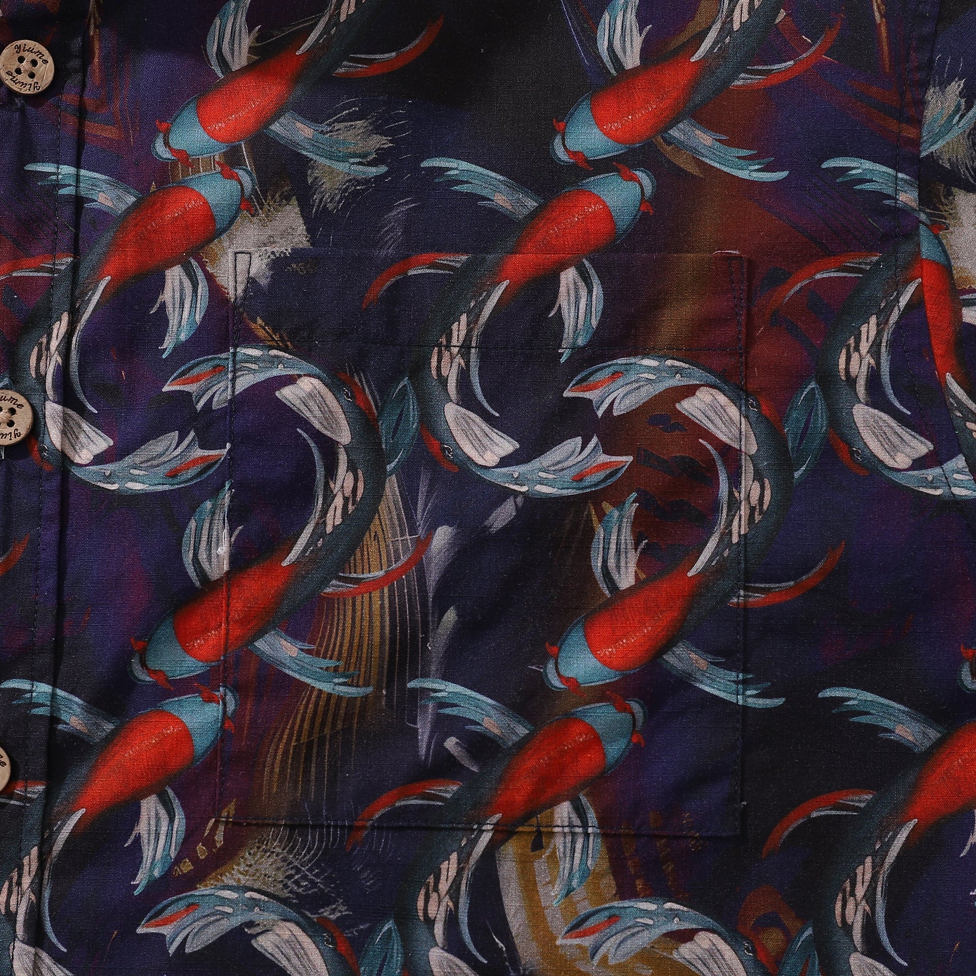 Men's Koi Fish Print Cotton Short Sleeve Hawaiian Aloha Shirt