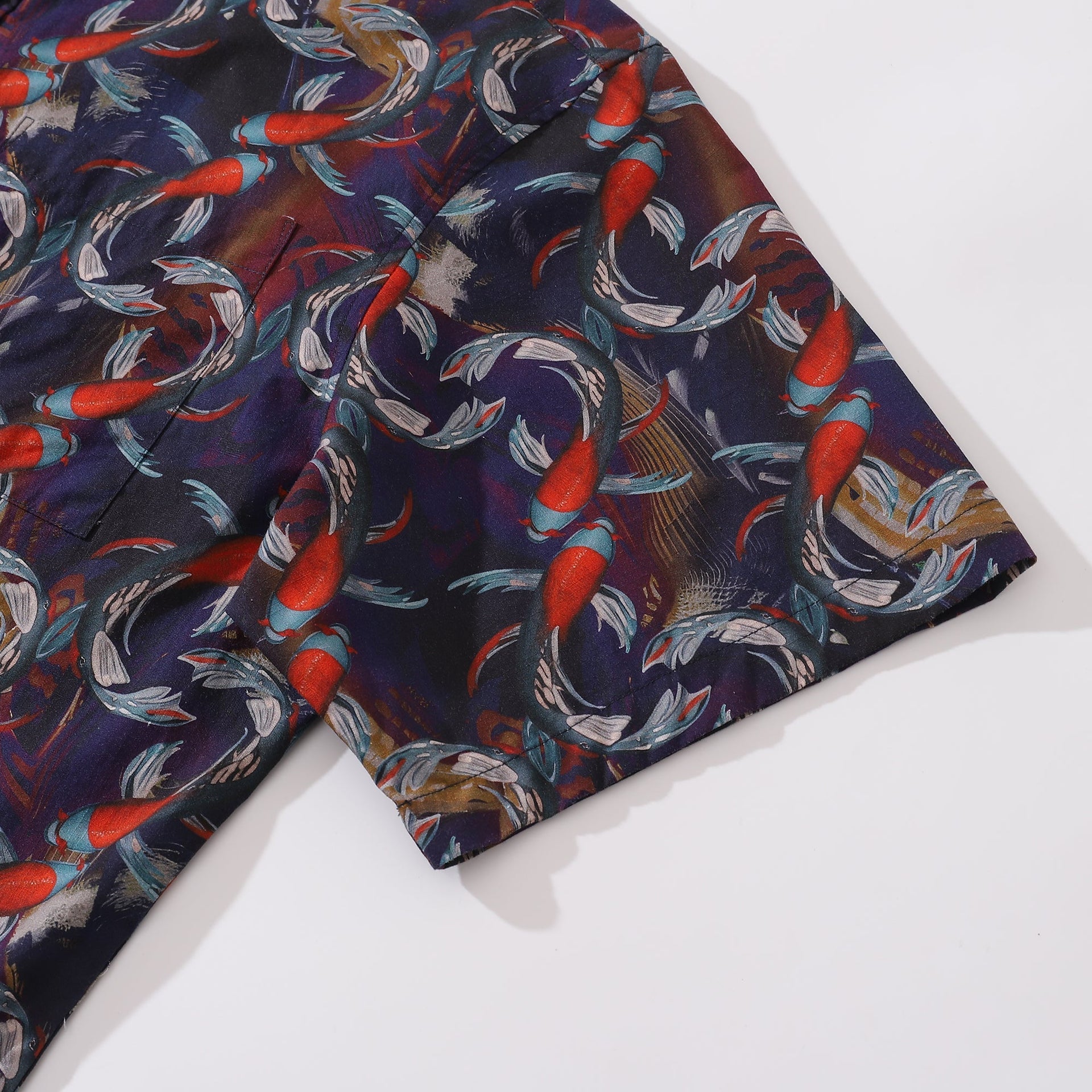 Men's Koi Fish Print Cotton Short Sleeve Hawaiian Aloha Shirt