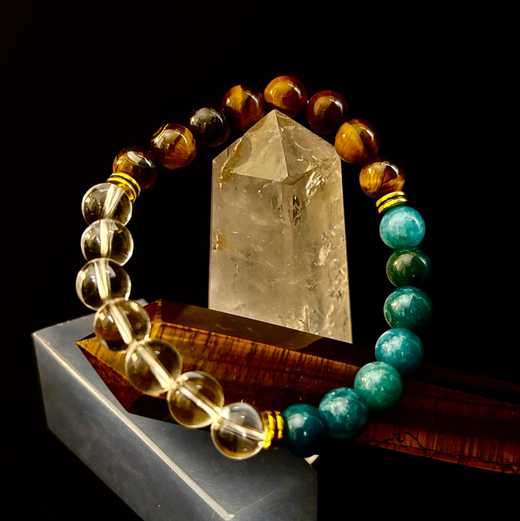 Blue Apatite Tiger Eye Clear Quartz Weight Loss Intention Bracelet - Image 15