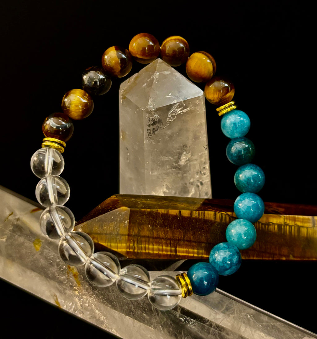 Blue Apatite Tiger Eye Clear Quartz Weight Loss Intention Bracelet - Image 16