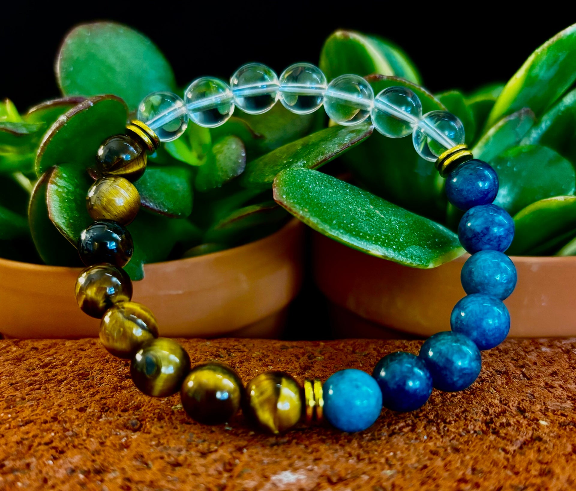 Blue Apatite Tiger Eye Clear Quartz Weight Loss Intention Bracelet - Image 14