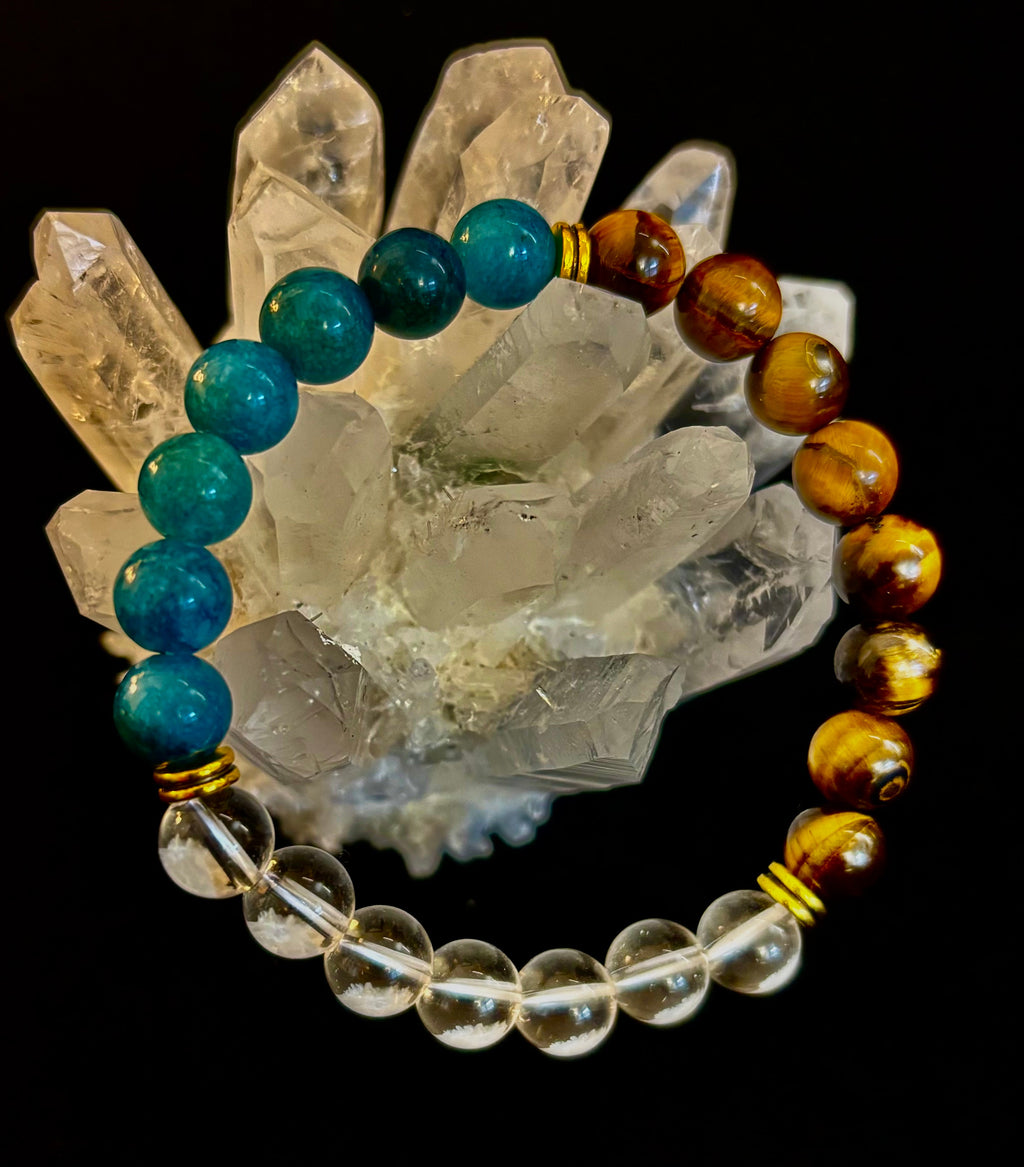 Blue Apatite Tiger Eye Clear Quartz Weight Loss Intention Bracelet - Image 13