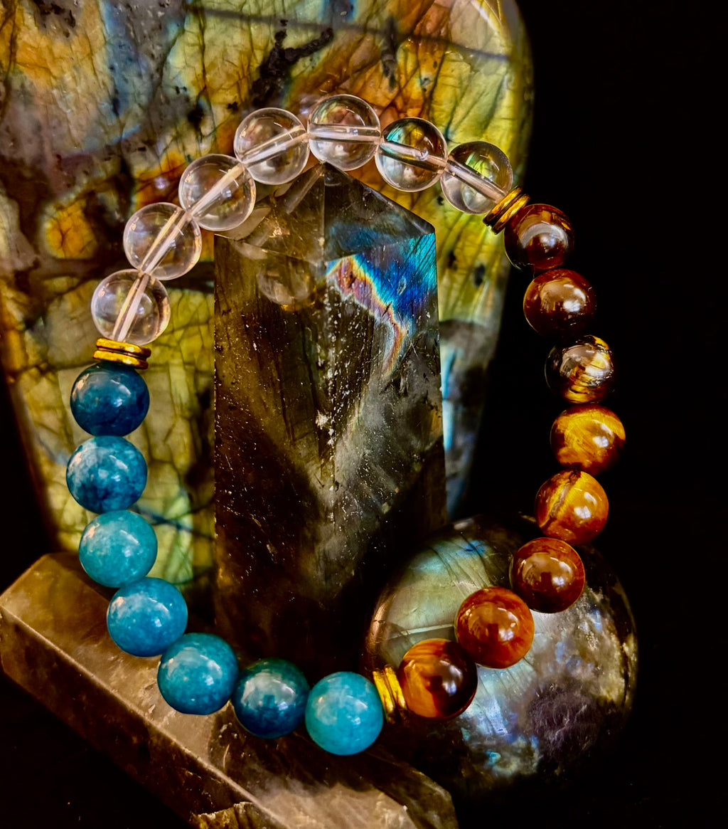 Blue Apatite Tiger Eye Clear Quartz Weight Loss Intention Bracelet - Image 12
