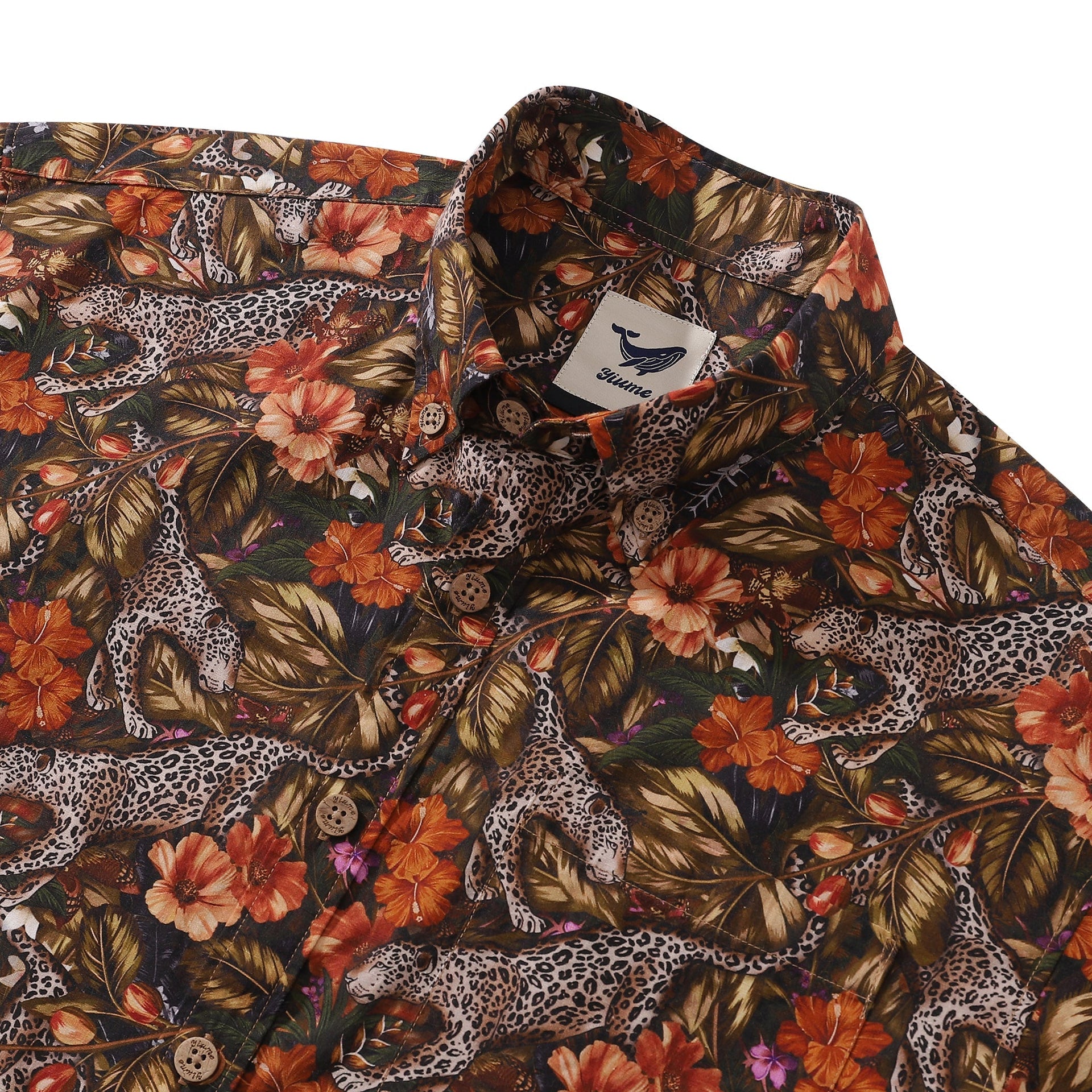 Men's Playful Leopard Print Short Sleeve Aloha Button-Down Shirt
