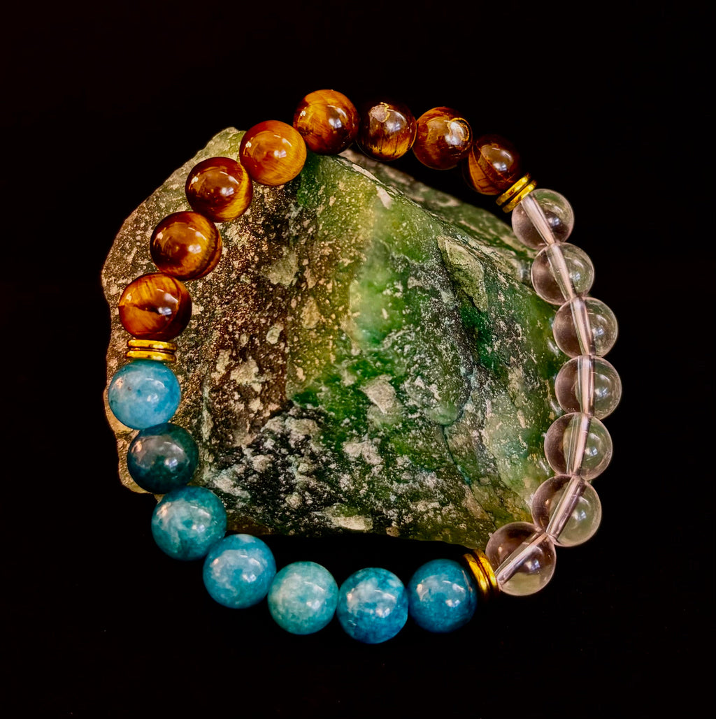 Blue Apatite Tiger Eye Clear Quartz Weight Loss Intention Bracelet - Image 11