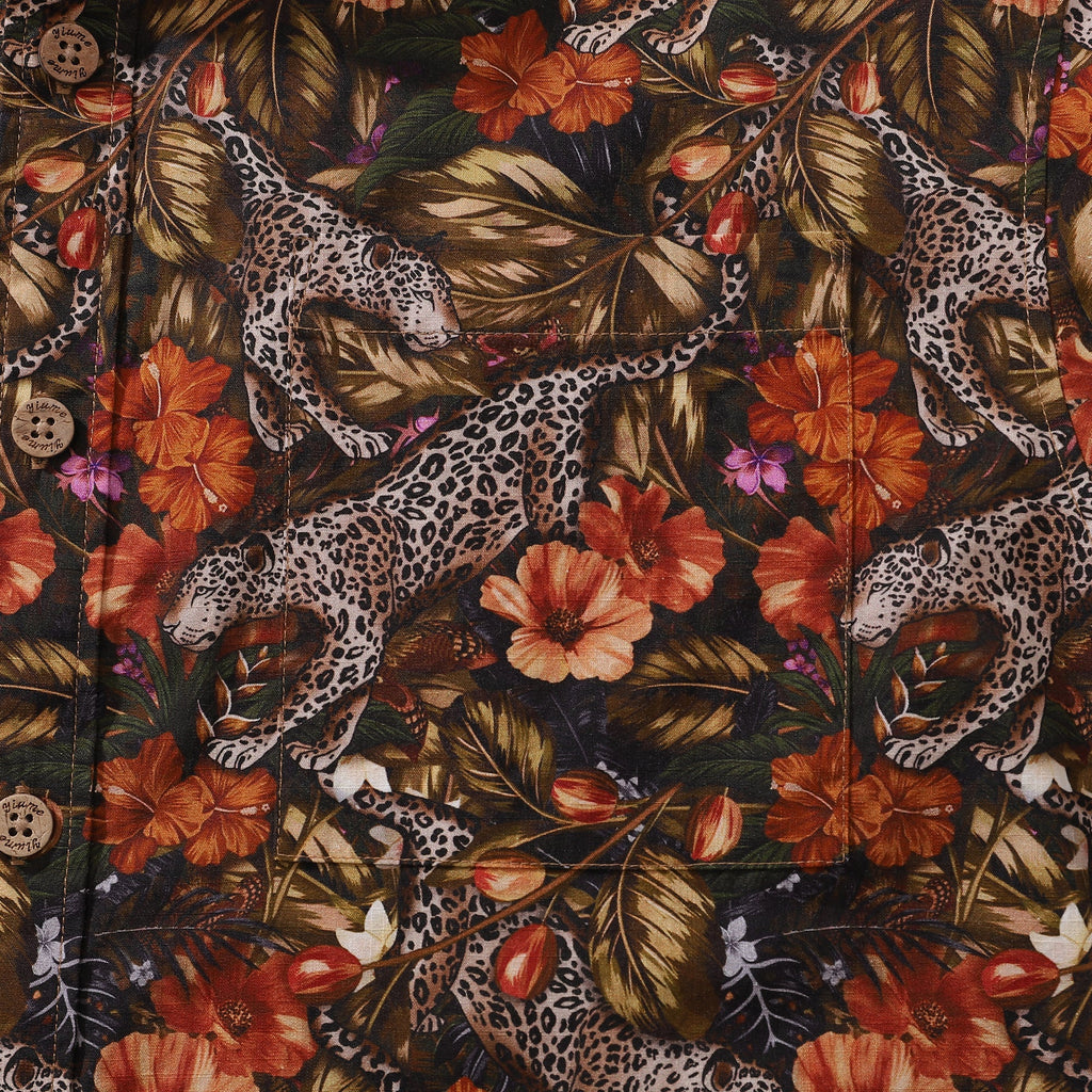 Men's Playful Leopard Print Short Sleeve Aloha Button-Down Shirt