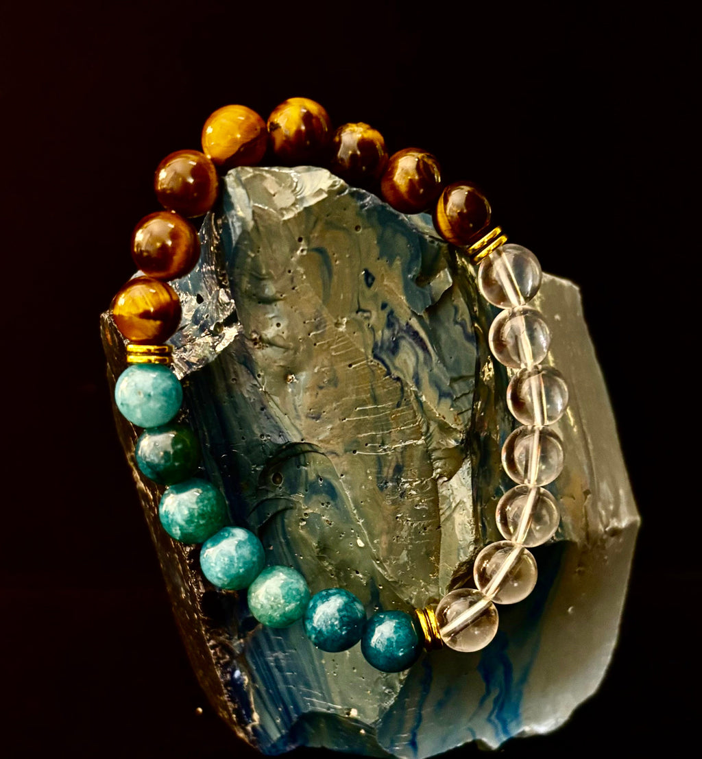 Blue Apatite Tiger Eye Clear Quartz Weight Loss Intention Bracelet - Image 6
