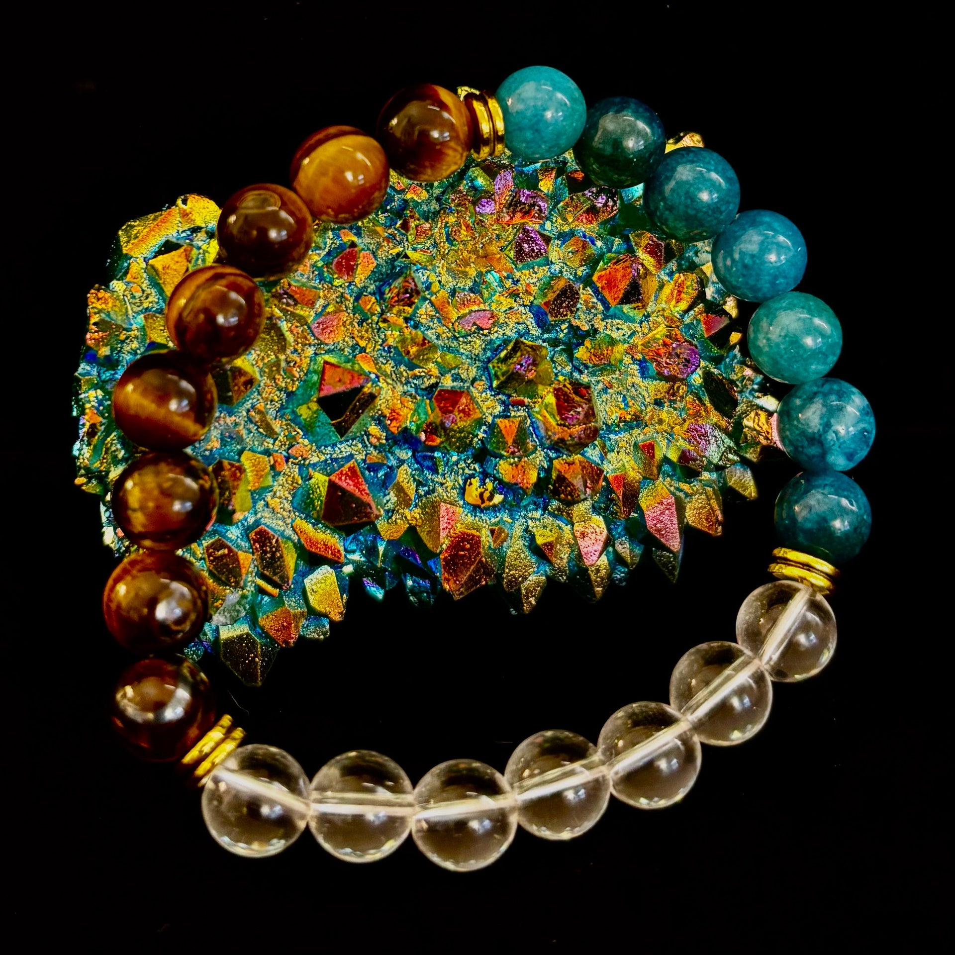 Blue Apatite Tiger Eye Clear Quartz Weight Loss Intention Bracelet - Image 8