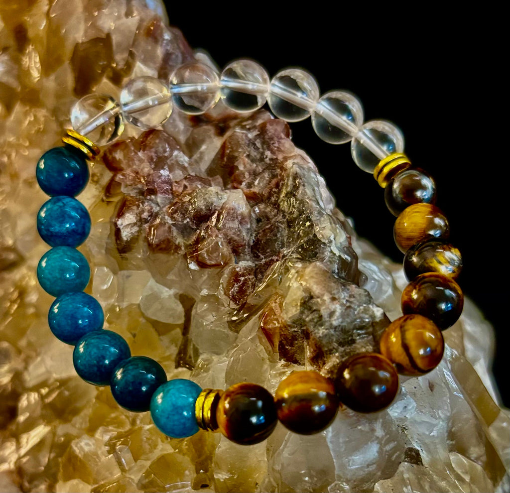 Blue Apatite Tiger Eye Clear Quartz Weight Loss Intention Bracelet - Image 9
