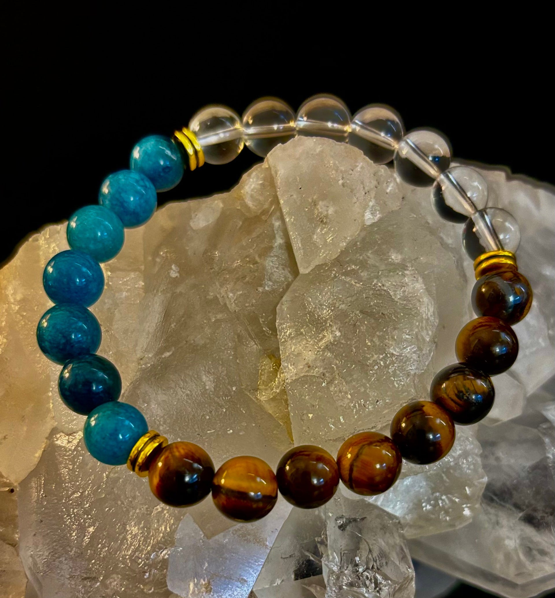 Blue Apatite Tiger Eye Clear Quartz Weight Loss Intention Bracelet - Image 10