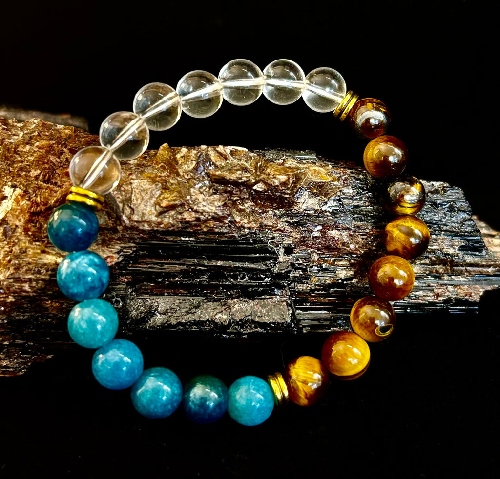 Blue Apatite Tiger Eye Clear Quartz Weight Loss Intention Bracelet - Image 5