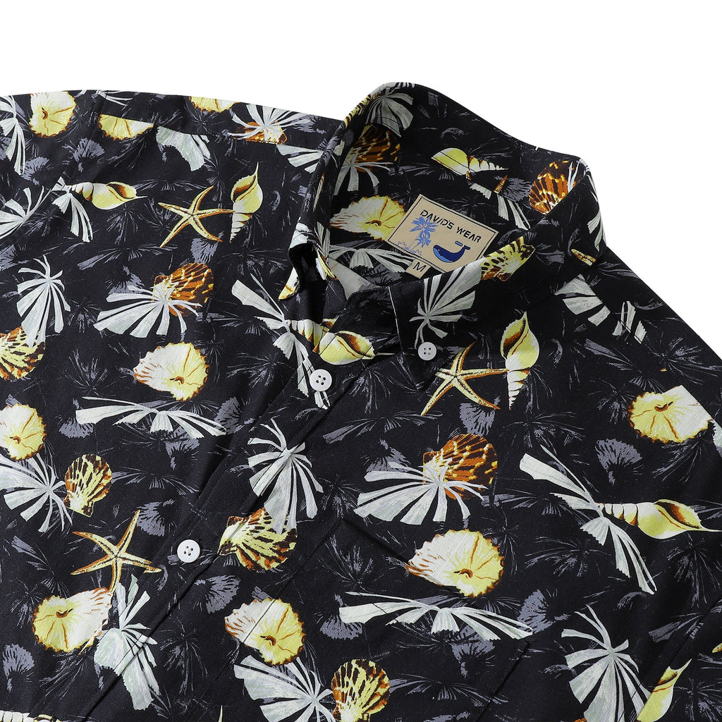 Men's Vintage Tropical Conch Print Cotton Hawaiian Aloha Shirt