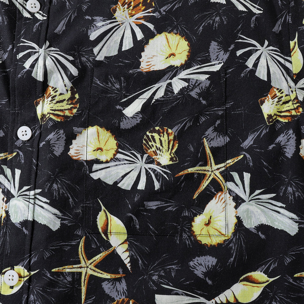 Men's Vintage Tropical Conch Print Cotton Hawaiian Aloha Shirt