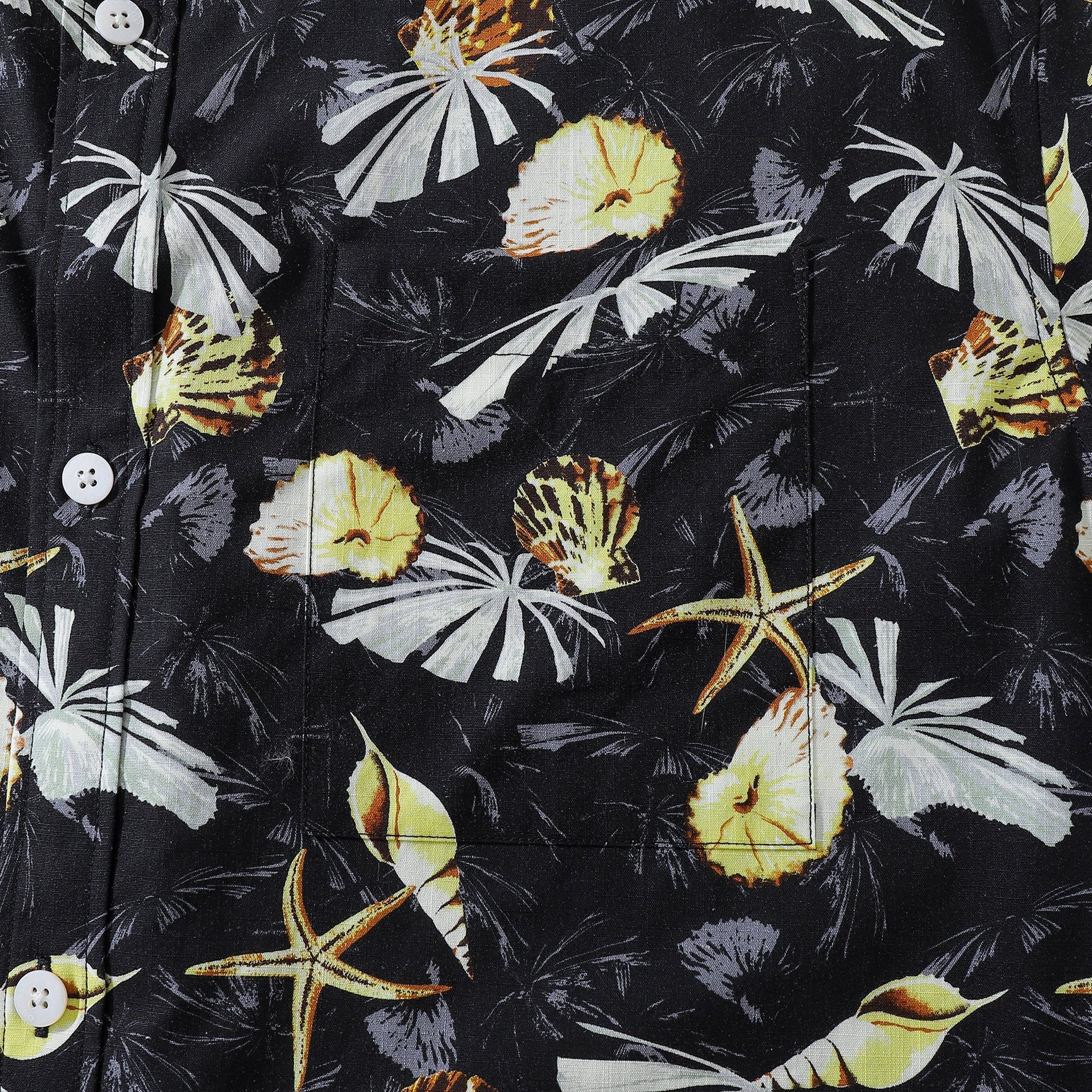 Men's Vintage Tropical Conch Print Cotton Hawaiian Aloha Shirt