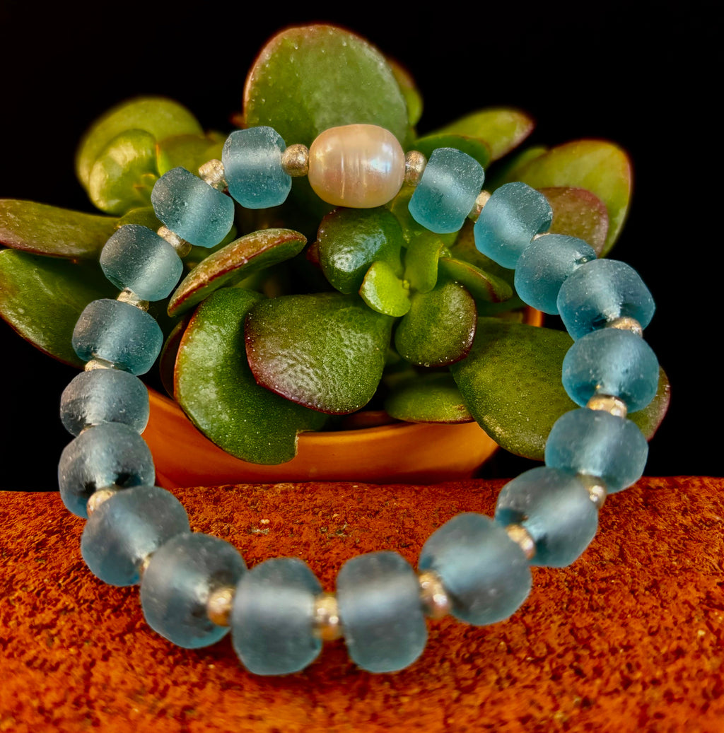 Ocean Aura Sea Glass & Pearl Bracelet 🌊✨